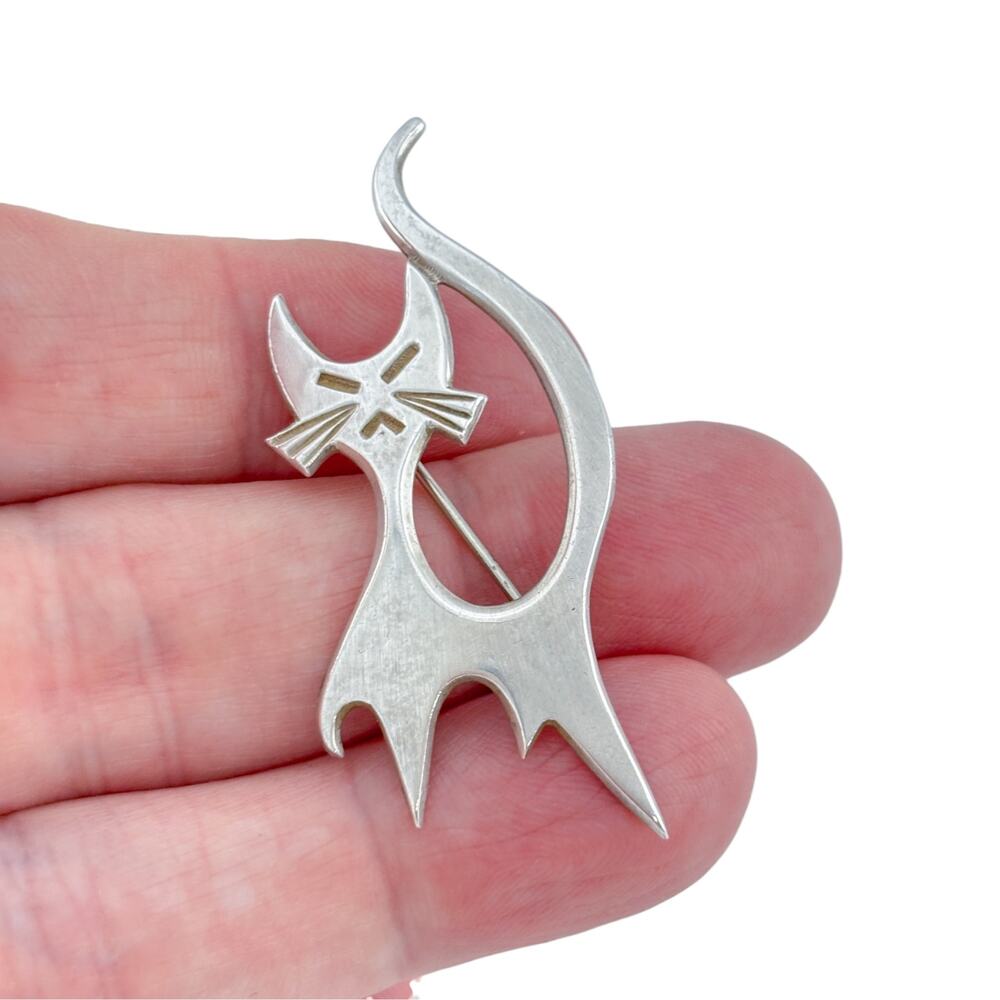 Vintage Beau Sterling Silver 925 Modernist Cat Brooch